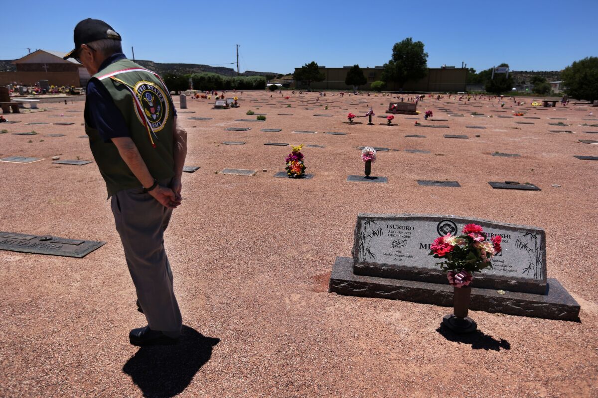 Hiroshi Miyamura visits the grave where his wife, Terry, is buried. His wife died two years ago, and he still lives in the ranch house in which they raised three children.