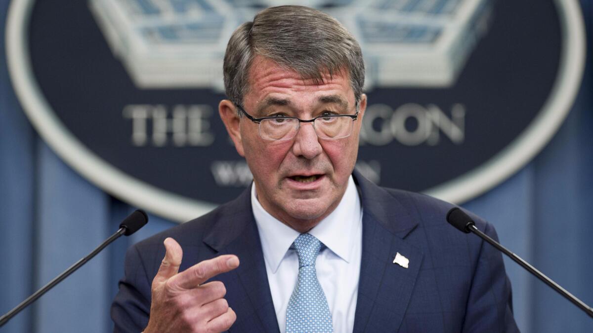 U.S. Secretary of Defense Ashton Carter announces that the military will lift its ban on transgender troops during a press briefing at the Pentagon on June 30, 2016.