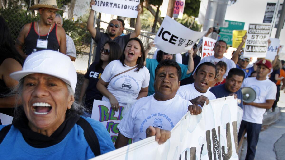 Immigrant workers marching in Los Angeles in 2014.