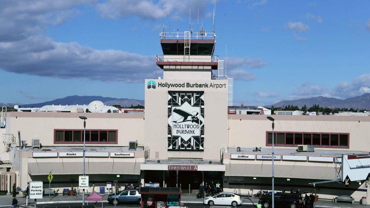 The Hollywood Burbank Airport has a new sign, as seen on the main tower of the airfield on Friday.