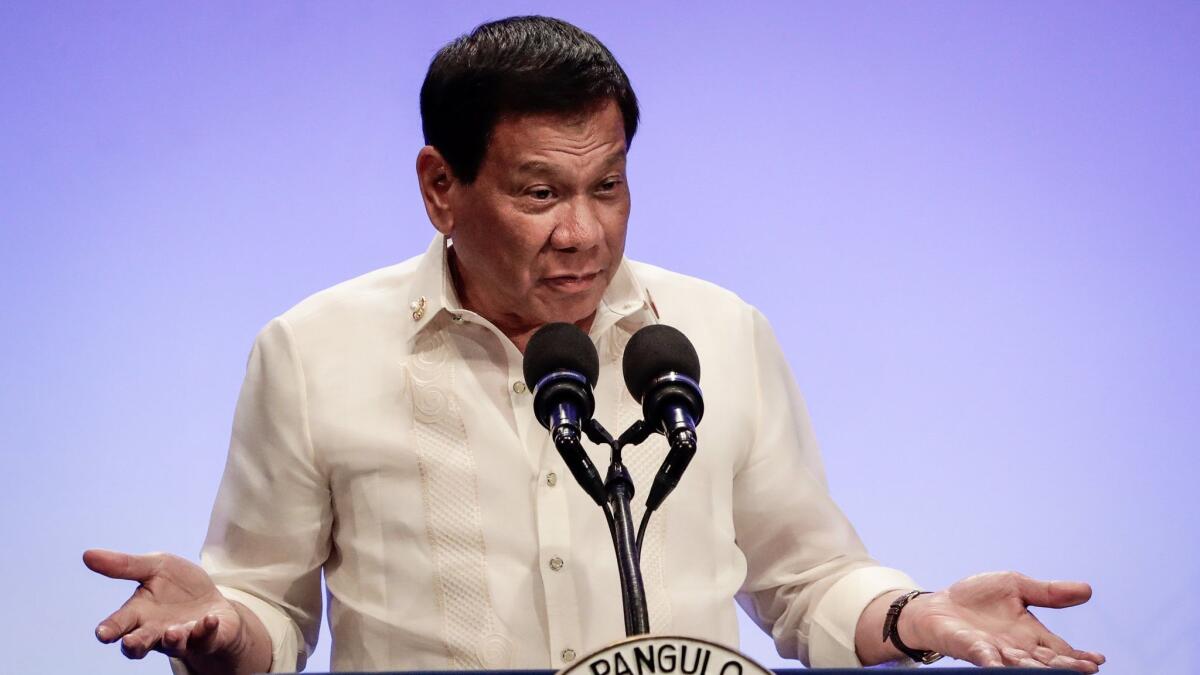 Philippine President Rodrigo Duterte in Pasay City, Philippines on April 29.