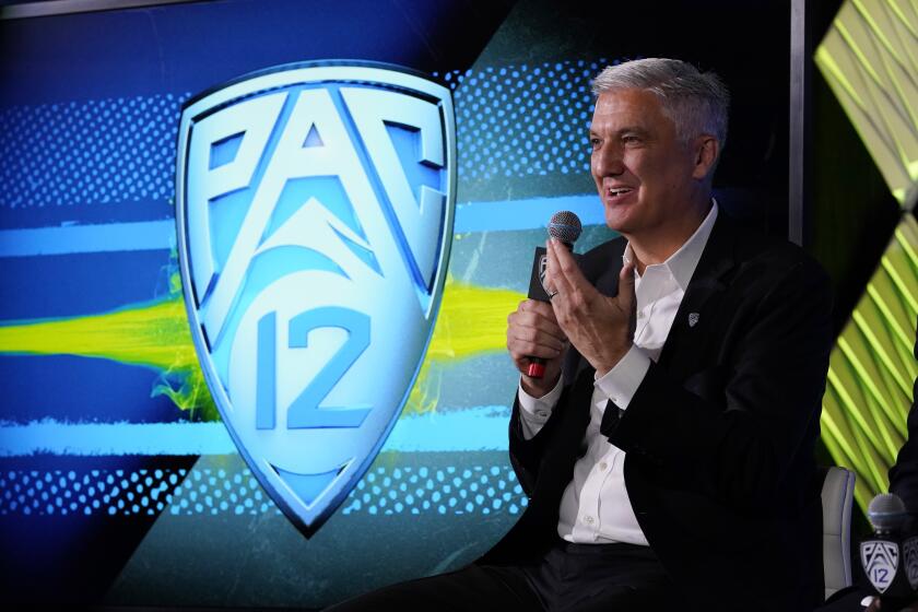 Pac-12 Commissioner George Kliavkoff fields questions during the Pac-12 Conference.