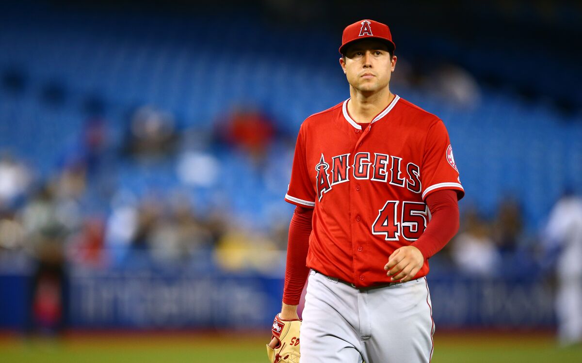 Angels' Tyler Skaggs during a game against the Toronto Blue Jays in 2019.