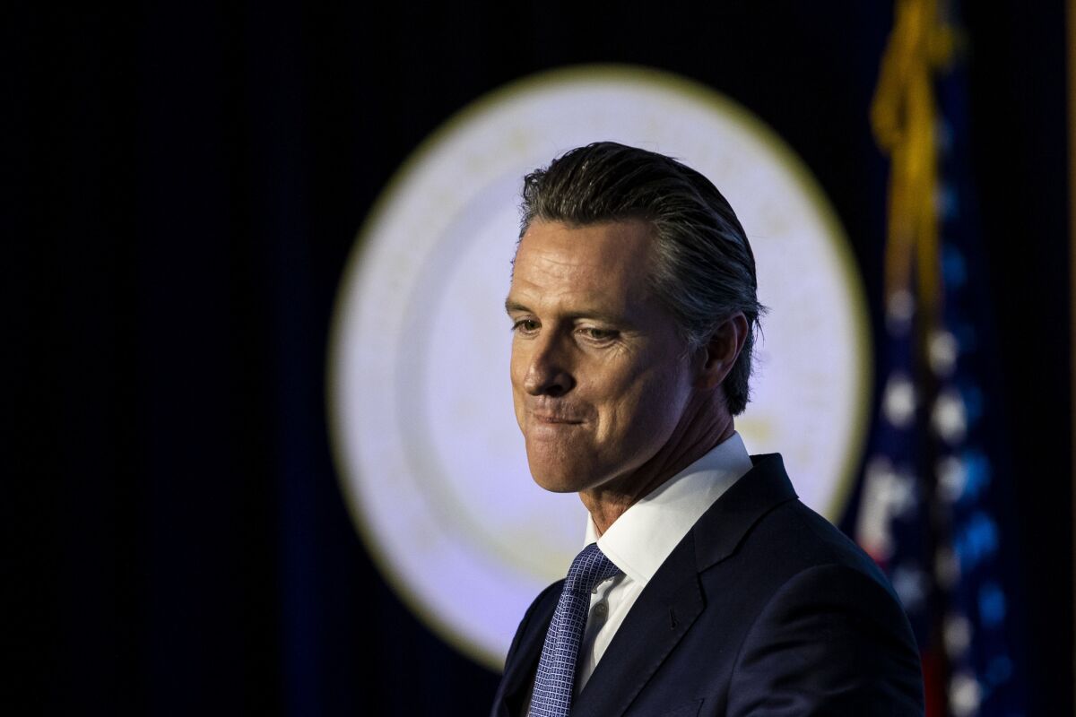 Gov. Gavin Newsom speaks after being sworn in on Jan. 7. In his first year in office, Newsom has not articulated a clear path forward for California water policy.