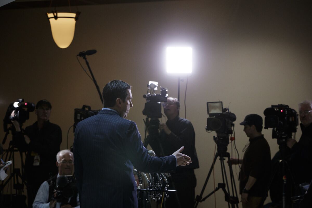 Devin Nunes (R-Tulare) gives reporters an update about the ongoing Russia investigation.