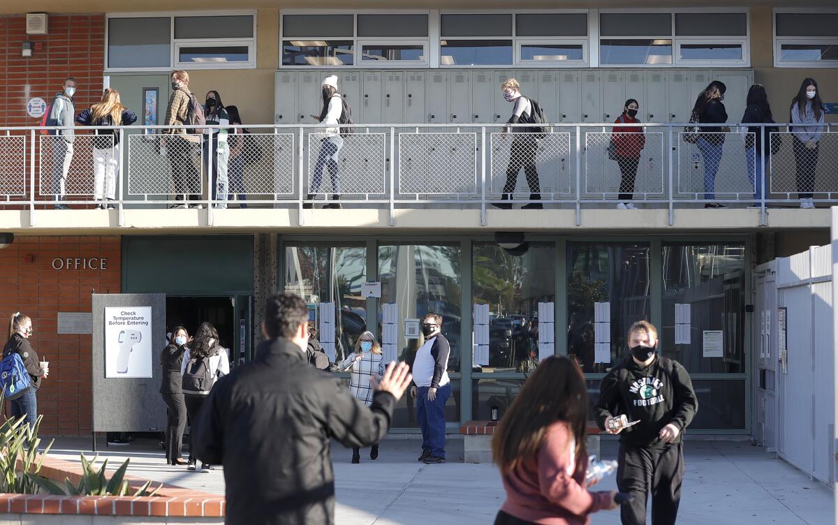 Students between classes at Costa Mesa High School in November. 