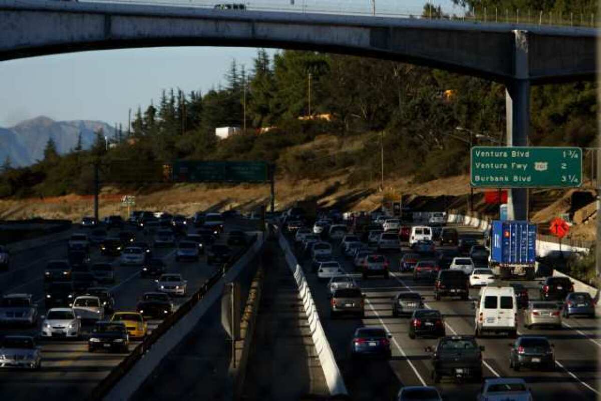 This stretch of the 405 Freeway near the Mulholland Drive bridge, seen in August 2011, will be closed this weekend.