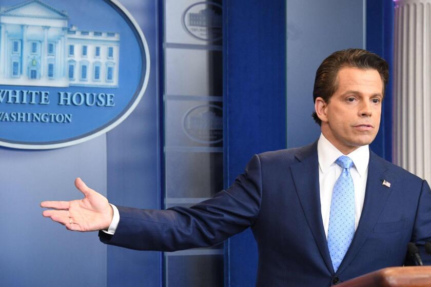 (FILES) This file photo taken on July 21, 2017 shows Anthony Scaramucci, former White House communications director during a press briefing at the White House in Washington, DC. After months of being blocked by political rivals, Anthony Scaramuccci had finally landed his coveted White House job.Just 10 days later, the fast-talking Wall Street financier was unceremoniously fired, his wife had filed for divorce and he'd missed the birth of their child. And if that wasn't enough, Scaramucci no longer owned the company that made him a millionaire -- he'd been forced to sell it to take on the role of White House communications director.Scaramucci's abrupt dismissal on July 31, 2017 completed a saga that was strange even by the standards of a US presidency that is proving to be unorthodox in any number of ways. / AFP PHOTO / JIM WATSONJIM WATSON/AFP/Getty Images ** OUTS - ELSENT, FPG, CM - OUTS * NM, PH, VA if sourced by CT, LA or MoD **