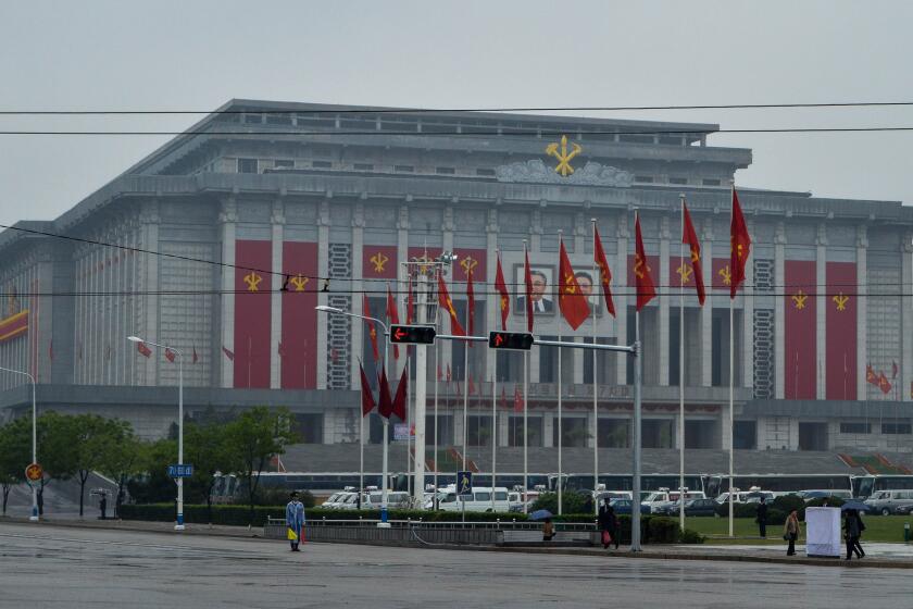 The North Korean Workers' Party Congress is being held in the April 25 House of Culture, seen on May 6, 2016.