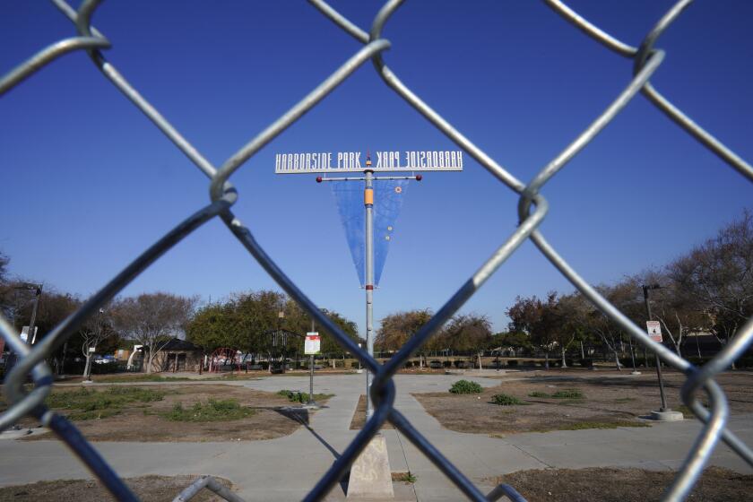 Chula Vista, CA - December 12: On Tuesday, December 12, 2023, in Chula Vista, CA, Harborside Park remains fenced off to the public while the city decides on the future use of the 5-acre park. The city closed off the park in August 2022 and installed a chain link fence around the park because of reported crime and illegal drug use. (Nelvin C. Cepeda / The San Diego Union-Tribune)