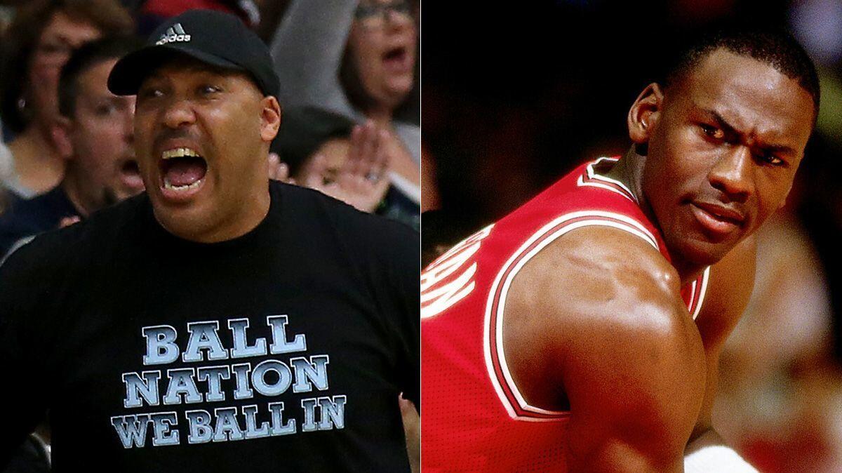 LaVar Ball, left, father of UCLA's Lonzo Ball, thinks he could have beaten Michael Jordan "back in my heyday."