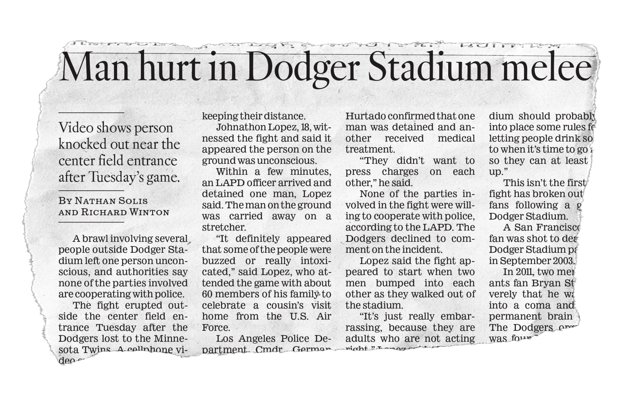 One knocked unconscious in fan brawl outside Dodger Stadium - Los Angeles  Times