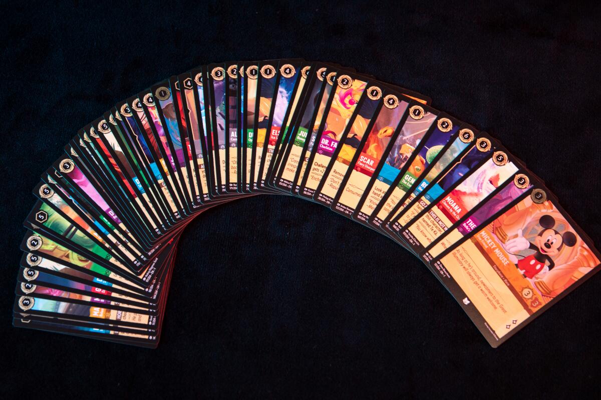 "Disney Lorcana" cards fanned out in a semicircle.
