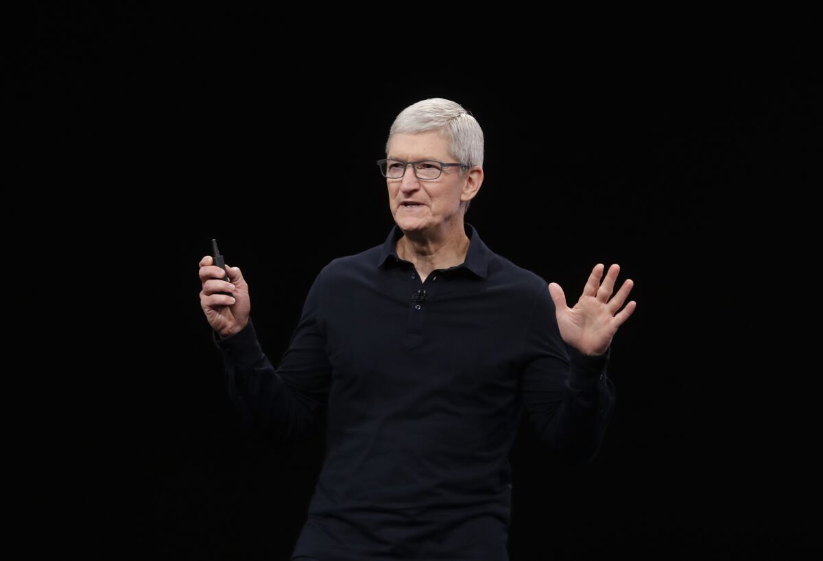 Apple CEO Tim Cook speaks at the Apple Worldwide Developers Conference in San Jose earlier this year. On Nov. 4, the company said it is committing $2.5 billion to combat California's housing crisis.