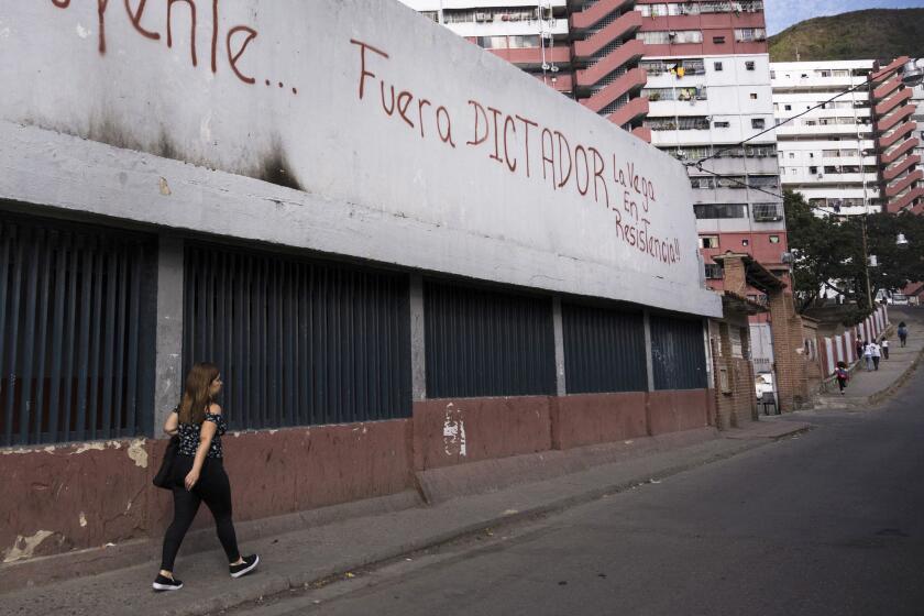 Ã¬Oust the dictator. La Vega is in resistanceÃ®, reads a graffiti in La Vega, a slum in western CaracasÃ and a former stronghold of the Venezuelan leftist party. February 7, 2019. (Adriana Loureiro Fernandez / For The Times)