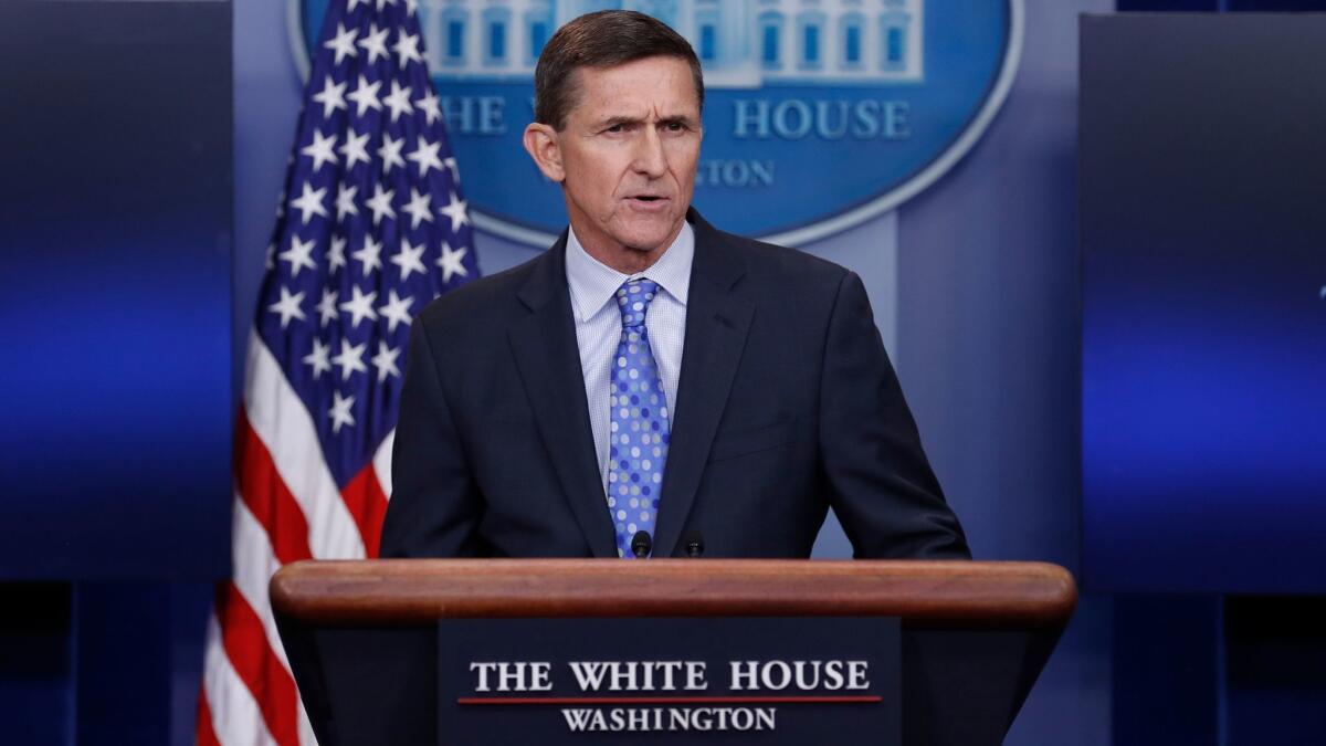 Michael Flynn, shown Feb. 1, resigned as national security advisor late Monday over pre-inaugural contacts with Russian officials.
