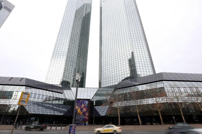 Mandatory Credit: Photo by ARMANDO BABANI/EPA-EFE/REX (10003512e) Deutsche Bank headquarters in Frankfurt, Germany, 29 November 2018. Frankfurt prosecutors office confirmed to epa searches on suspicion of money laundering at Deutsche Bank facilities in the Frankfurt area. Searches at Deutsche Bank in Frankfurt, Germany - 29 Nov 2018 ** Usable by LA, CT and MoD ONLY **