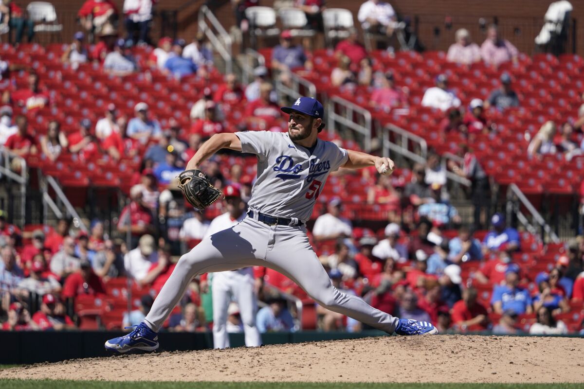 Dodgers relief pitcher Alex Vesia delivers against the St. Louis Cardinals in the sixth inning Thursday.