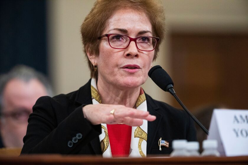 Former US Ambassador to Ukraine Marie Yovanovitch testifies during the House Permanent Select Committee on Intelligence hearing on the impeachment inquiry into US President Donald J. Trump, on Capitol Hill in Washington, DC, USA, 15 November 2019.