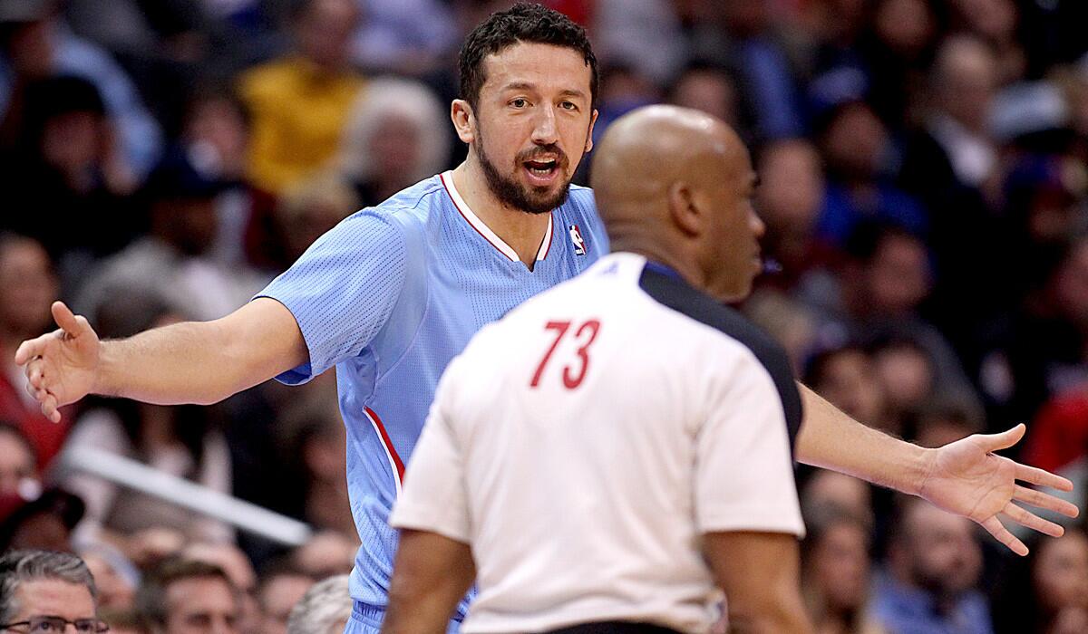 Clippers forward Hedo Turkoglu argues a call during a game against the Philadelphia 76ers last season.