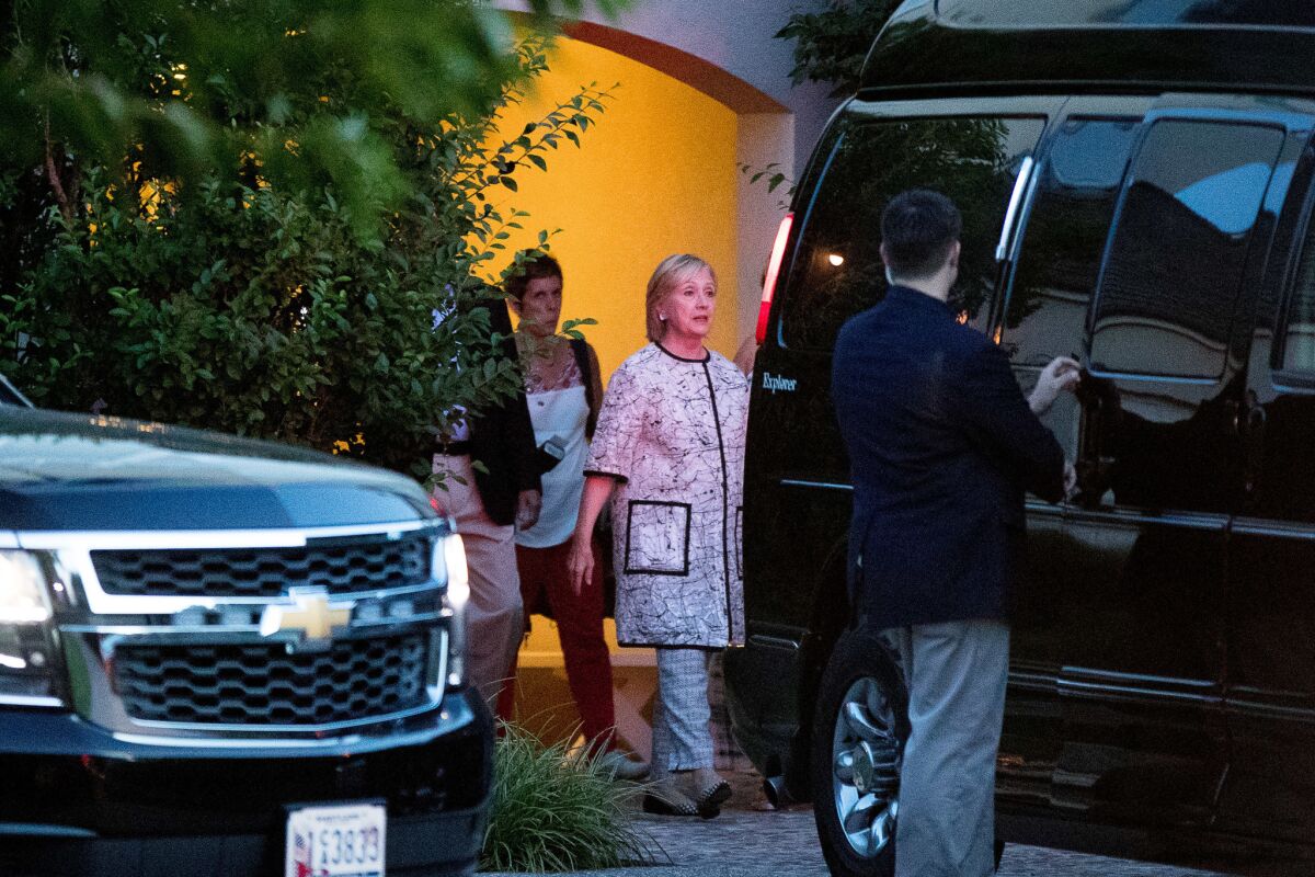 Hillary Clinton leaves a fundraiser Sunday in Southampton, N.Y.