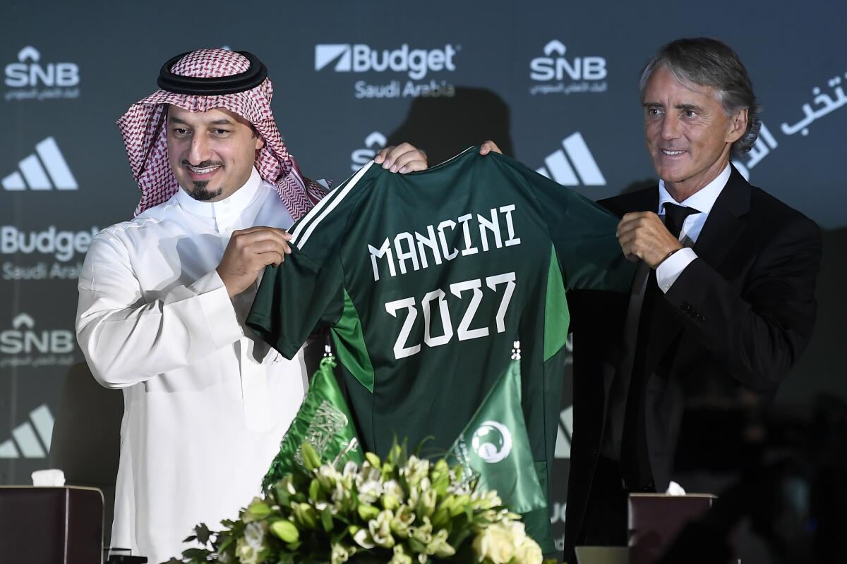 New Saudi coach Roberto Mancini counting on influx of top stars to help  national team players - The San Diego Union-Tribune