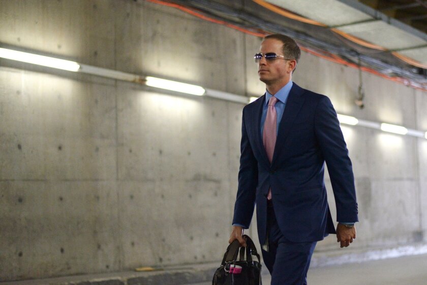 Chargers president of football operations John Spanos arrives before his team’s game against the Pittsburgh Steelers last month at Qualcomm Stadium. (Jake Roth-USA TODAY Sports)