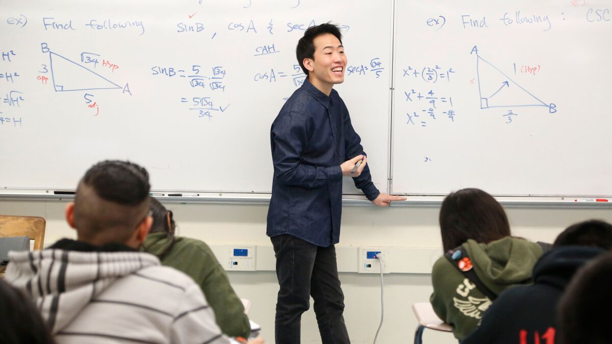Anthony Yom teaches a pre-calculus class at Lincoln High School in Los Angeles.