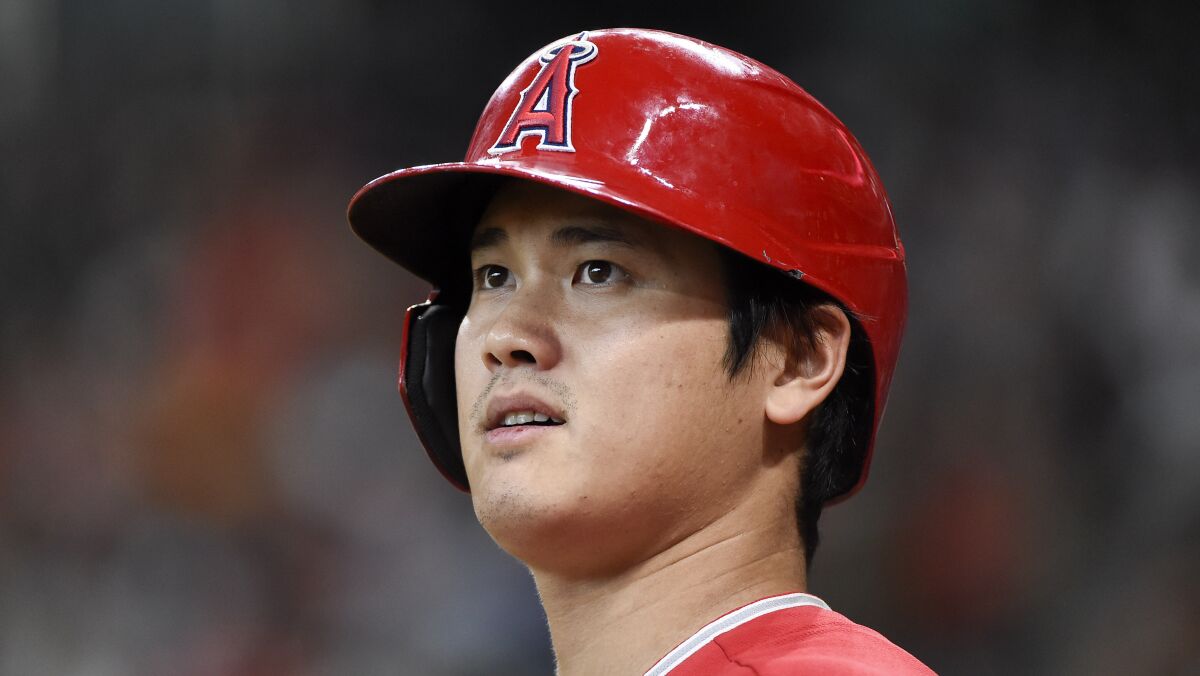 Shohei Ohtani entered Tuesday second in MLB's home run chase. (AP Photo/Eric Christian Smith)
