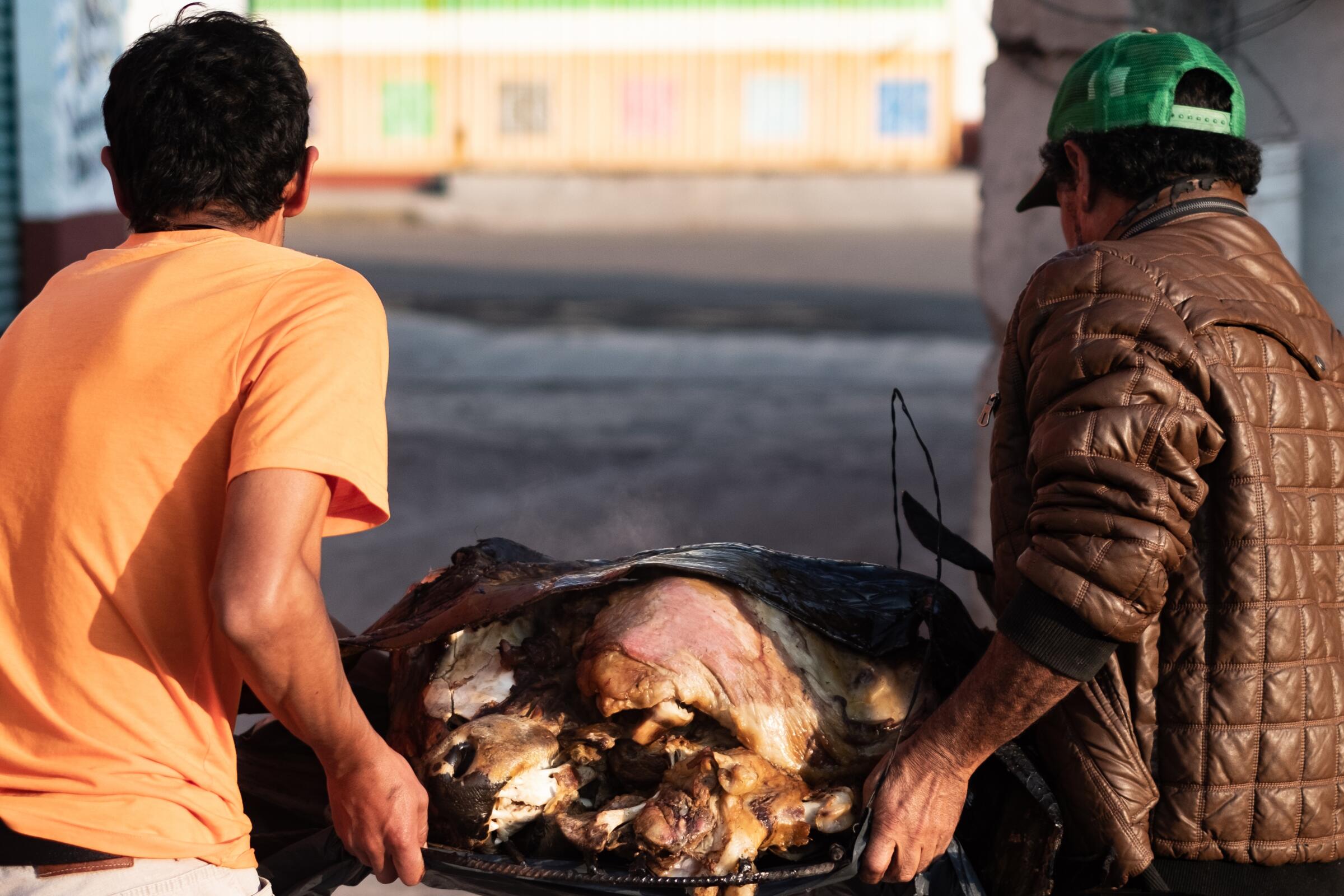 Barbacoa, slowly cooked in a hoyo for 14 hours, is carried out to prepared