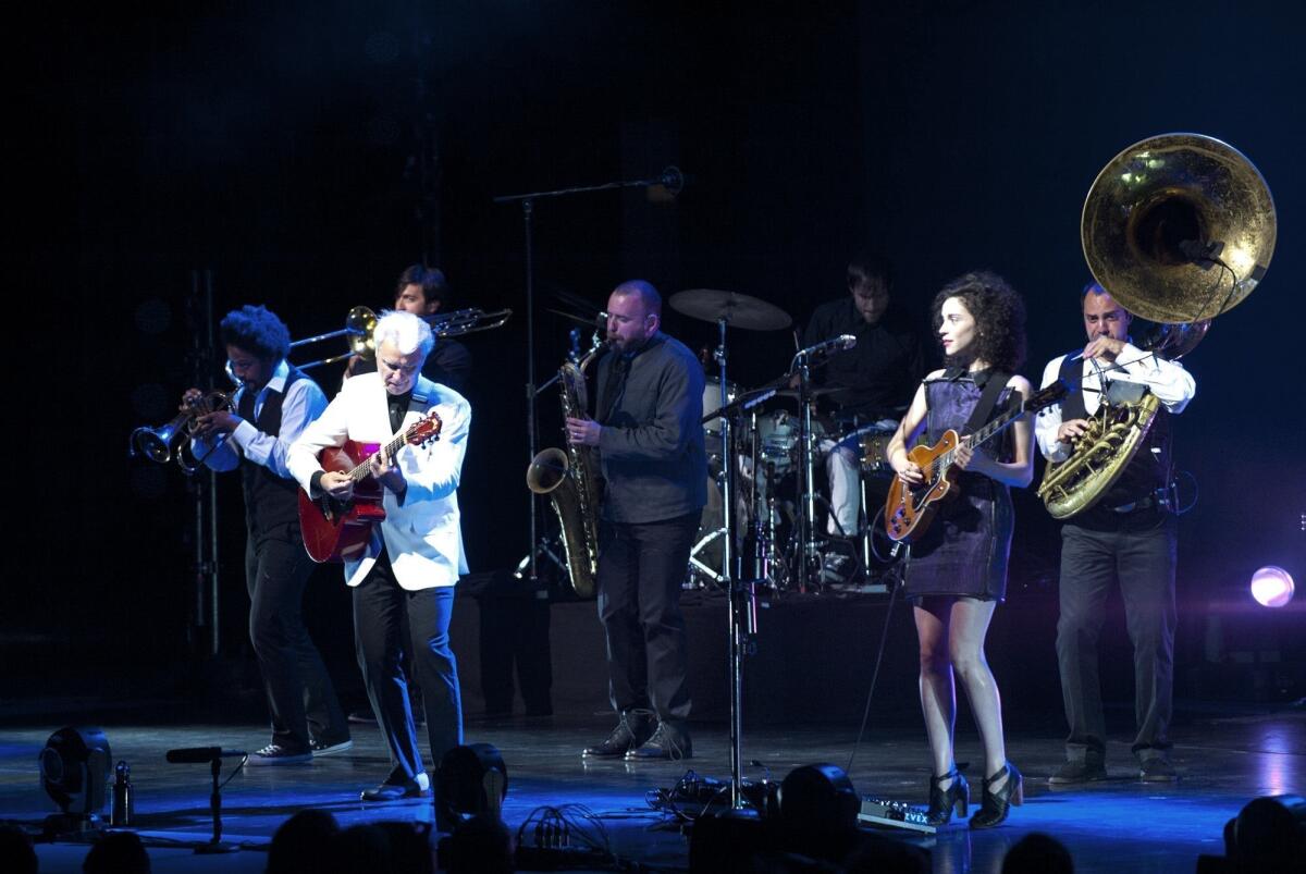 David Byrne and St. Vincent perform at the Greek Theatre on Oct. 13, 2012.