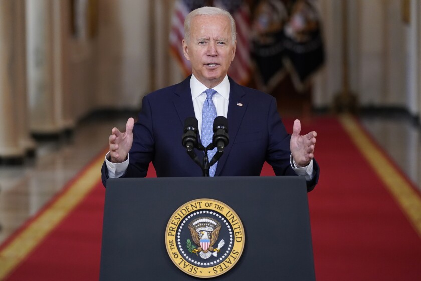 President Biden speaks about the end of the war in Afghanistan at the White House on Tuesday.