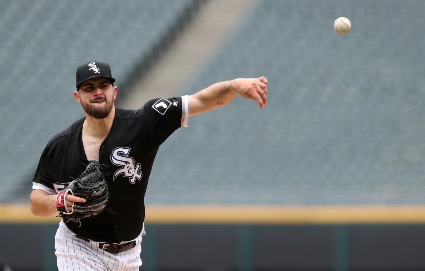 White Sox starting pitcher Carlos Rodon delivers to the plate against the Orioles in the first inning of the first game of a doubleheader on May 1, 2019, at Guaranteed Rate Field.