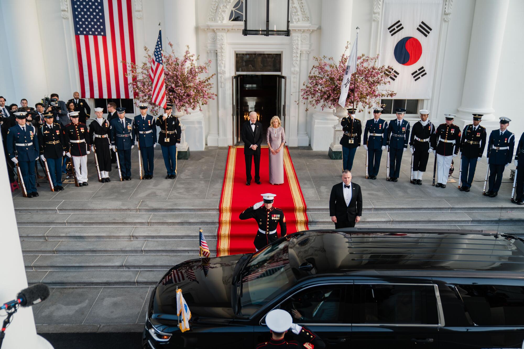 President Biden and First Lady Dr. Jill Biden greet South Korean President Yoon Suk Yeol and First Lady Kim Keon Hee 