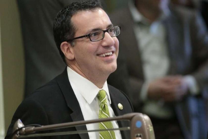 Assemblyman Bob Blumenfield (D-Sherman Oaks) smiles as his bill authorizing about $4.5 billion funding for a high-speed rail system was approved by the Assembly on July 5, 2012.