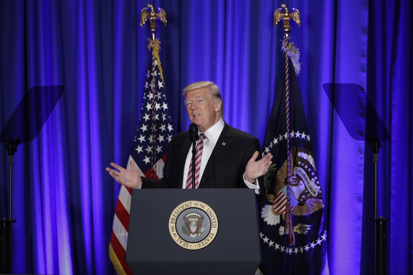 President Donald Trump speaks at the Republican congressional retreat in Philadelphia on Thursday.