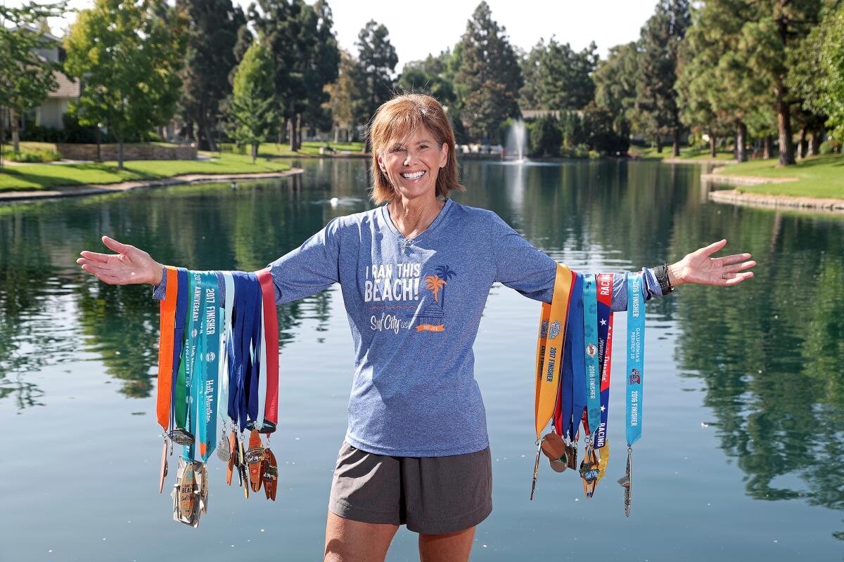 Kathy Hess, 62, of Santa Ana is running in the Surf City Marathon on Saturday morning. 