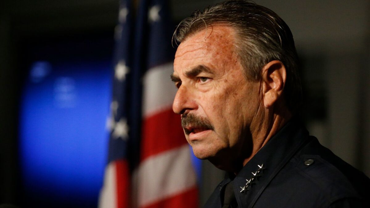 LAPD Police Chief Charlie Beck addresses the media on October 4, 2016.