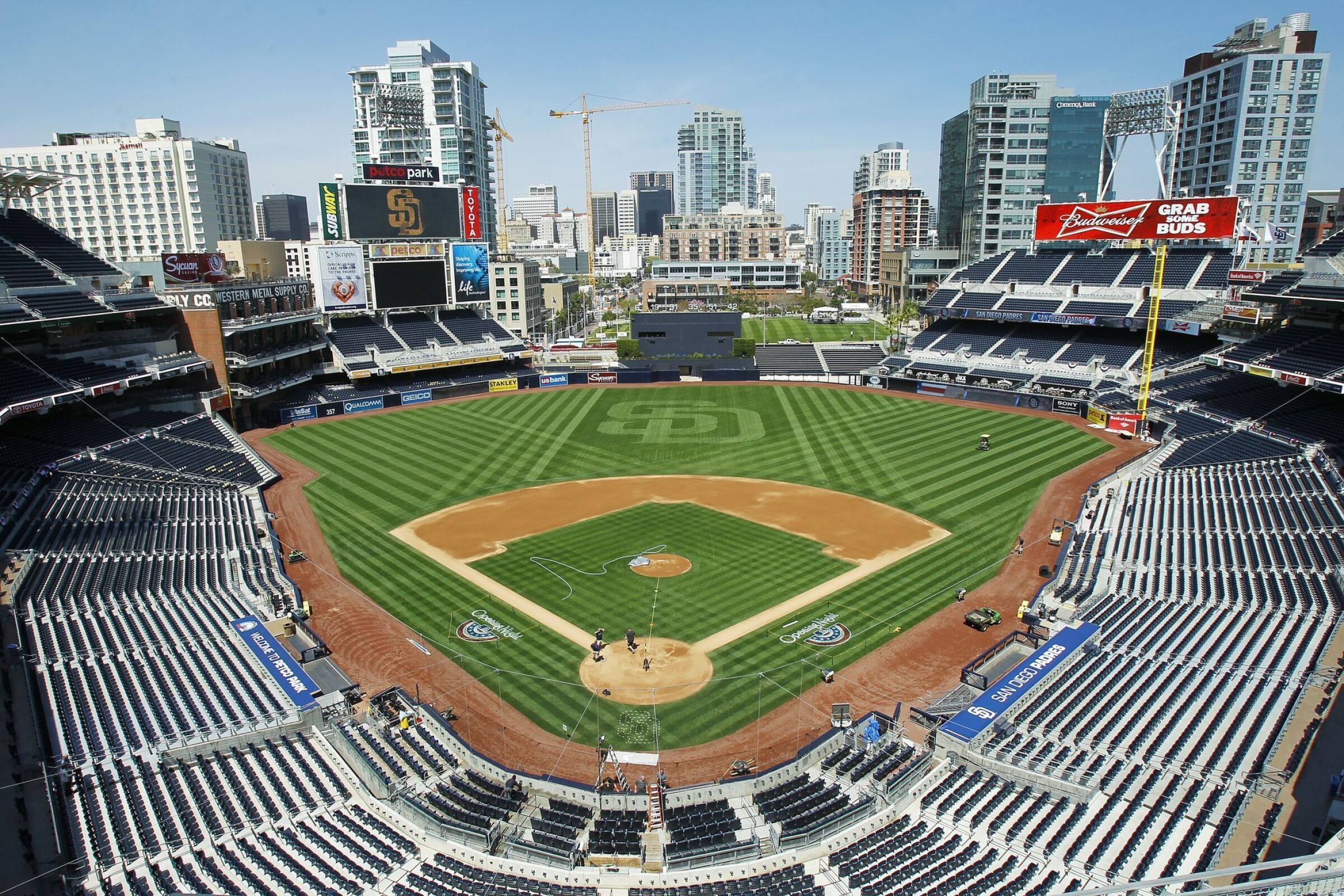 Petco Park was being prepared for the San Diego Padres opening week before coronavirus conditions forced the delay of Major League Baseball's 2020 season.