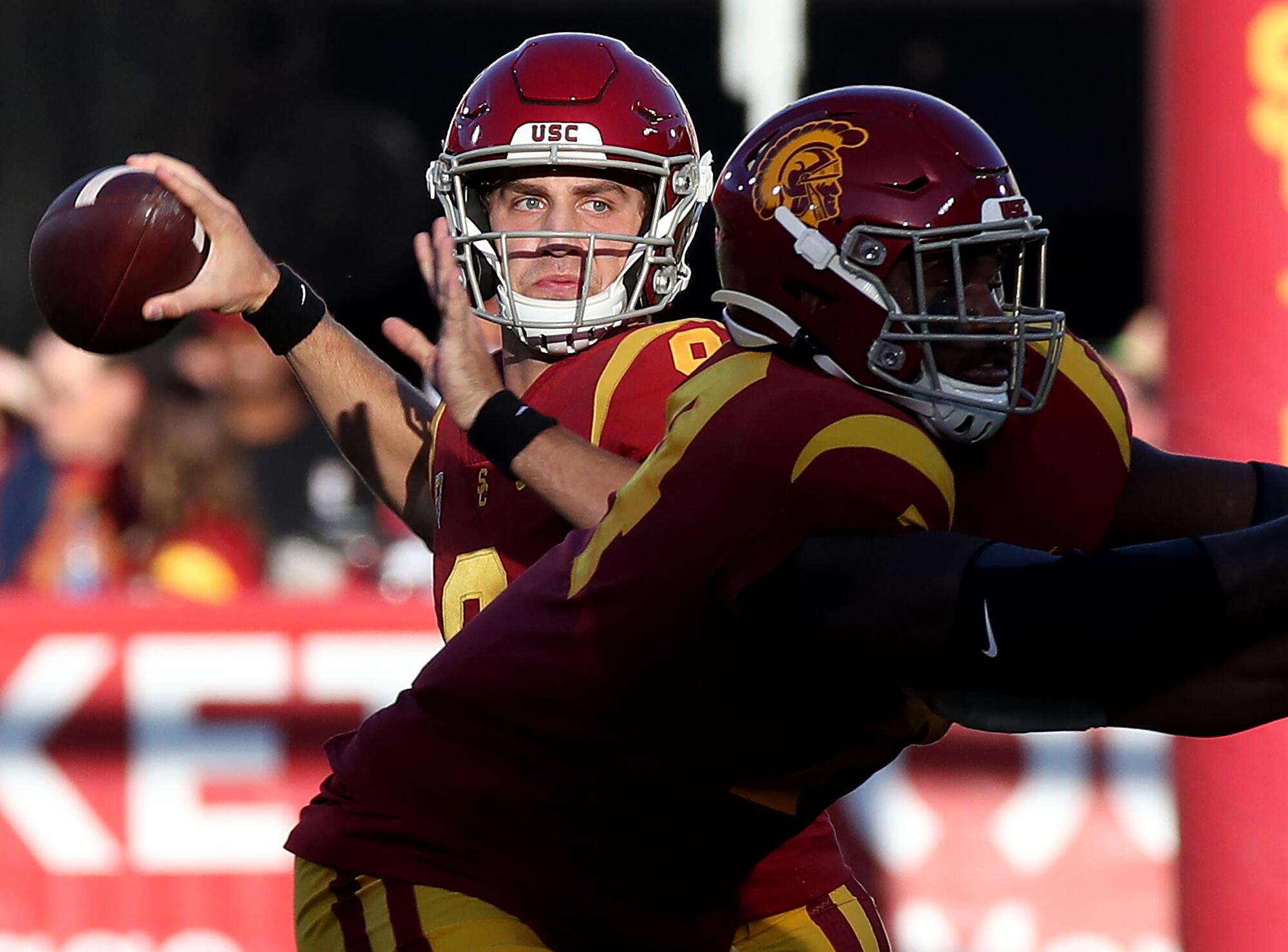 USC quarterback Kedon Slovis looks for a receiver against Utah in the first half.