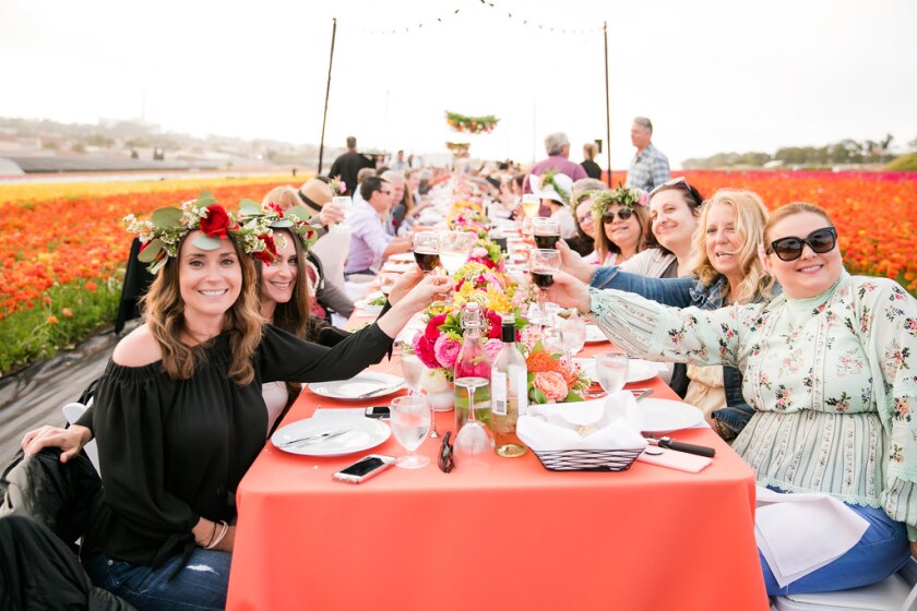 Like this 2019 event, a field-to-vase dinner once again will occur on April 21, 2022, in the Flower Fields at Carlsbad Ranch.