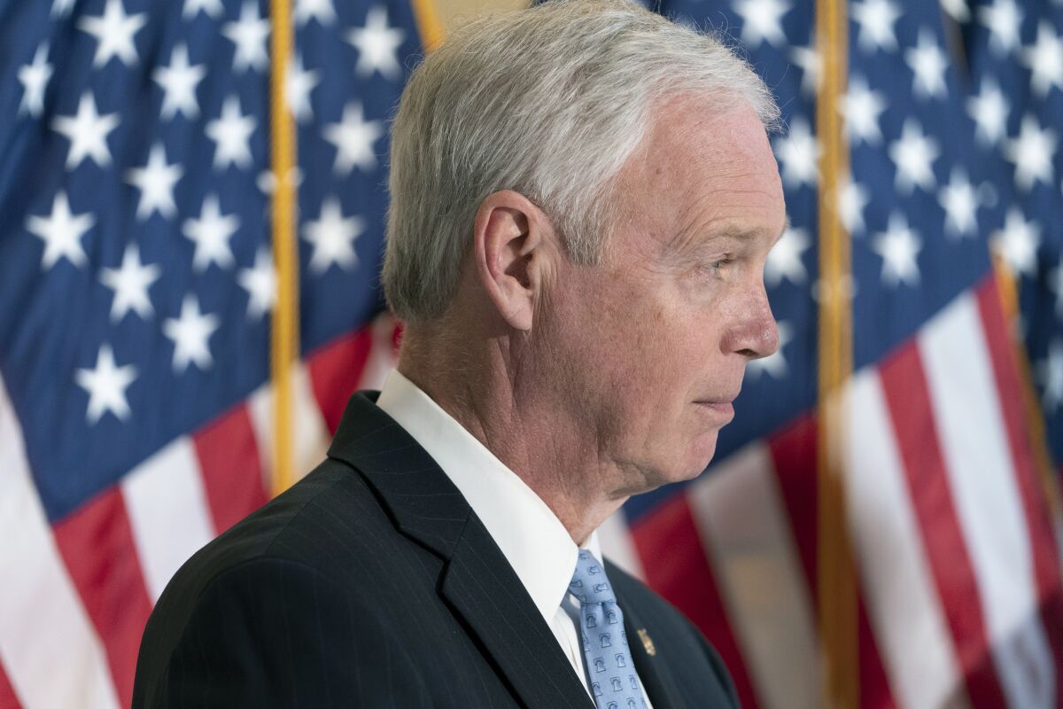 Sen. Ron Johnson, R-Wis., attends a news conference about the southern border of the U.S., Wednesday, Feb., 2, 2022, on Capitol Hill in Washington. (AP Photo/Jacquelyn Martin)