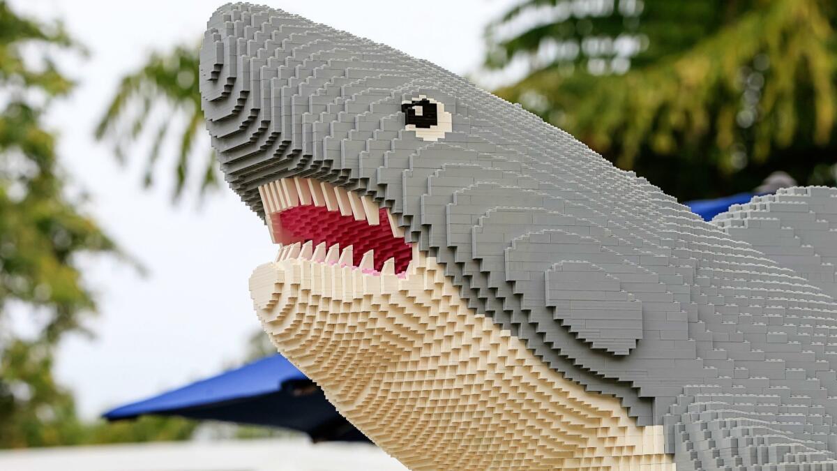 A Lego shark at Legoland in Carlsbad, Calif., in 2018.