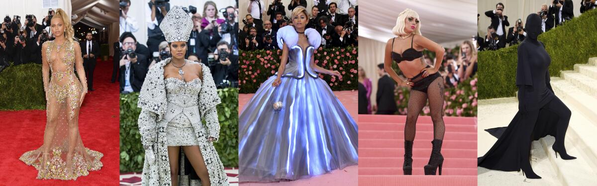 En esta combinación de fotografías, de izquierda a derecha, Beyonce en la Gala del Met