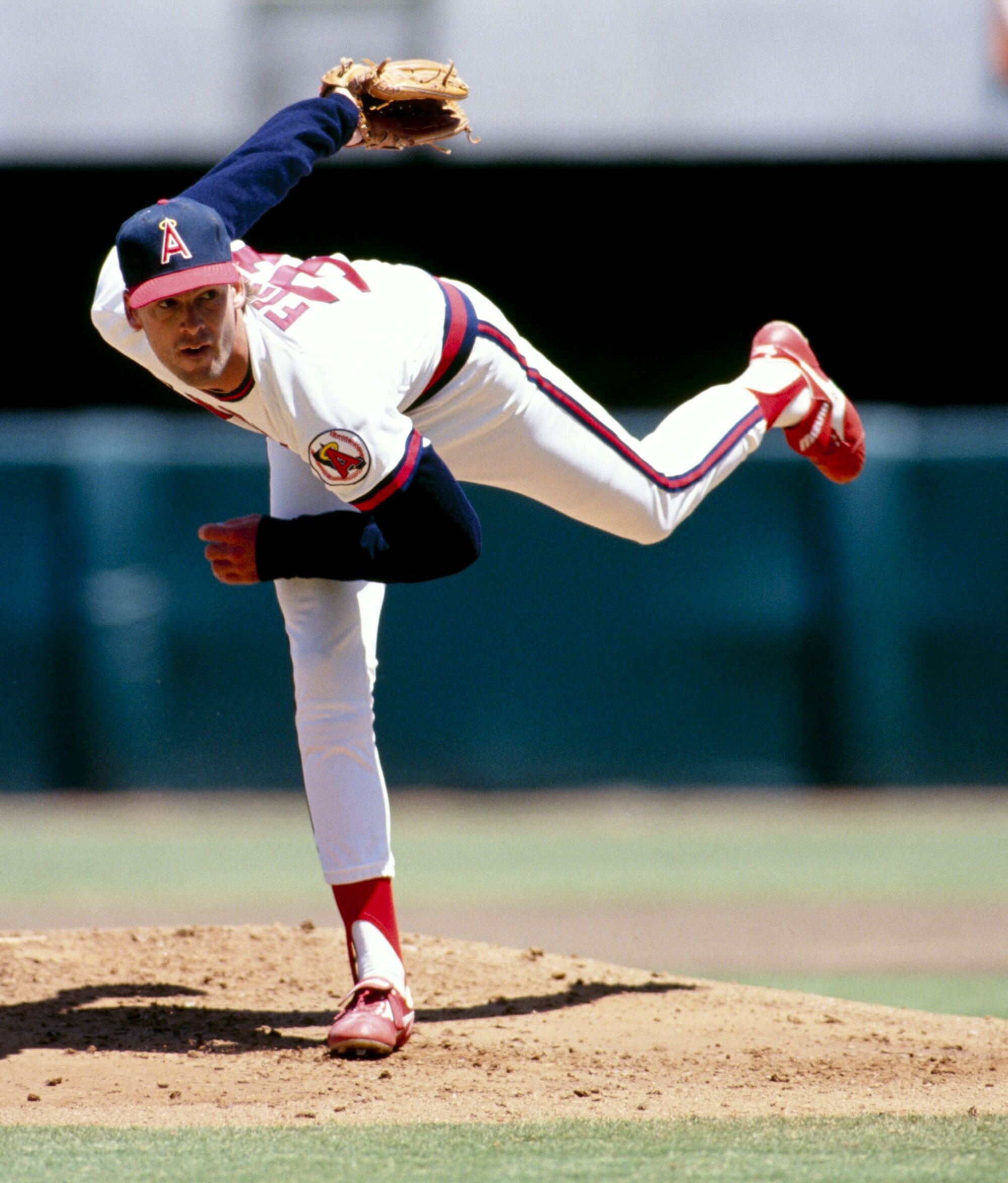 Chuck Finley pitches during a game in Anaheim/