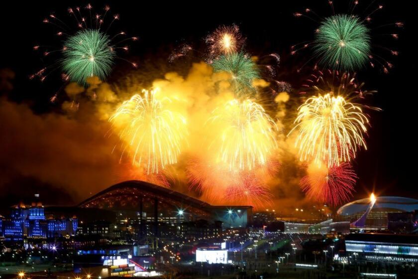 A fireworks show ended the 2014 opening ceremony of the Olympics with a bang.