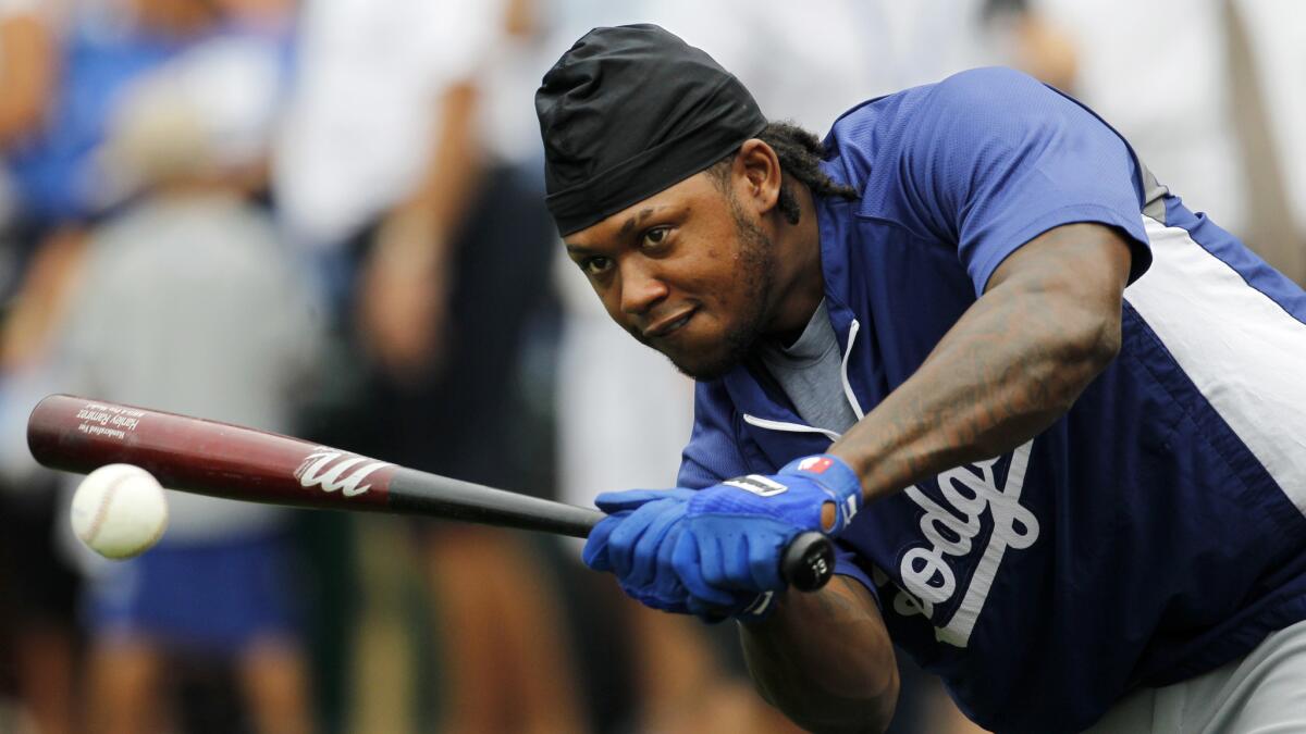 Dodgers shortstop Hanley Ramirez takes part in batting practice before Monday's game against the Kansas City Royals. Ramirez has missed seven starts this season because of injury.