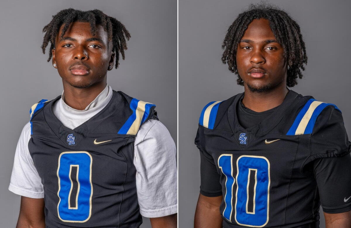 Side-by-side photos of Santa Margarita High football players Aydan Steen, left, and Kiyan Callis, who are freshmen.