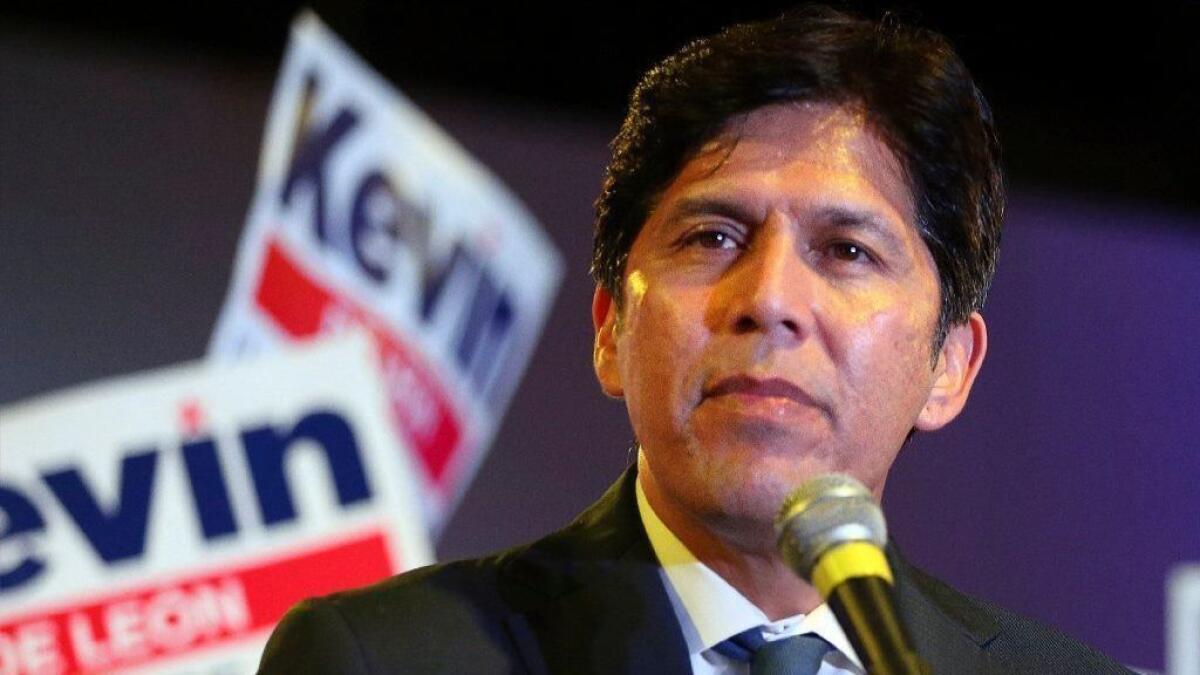 State Sen. Kevin de León thanks his supporters as he concedes the race to Sen. Dianne Feinstein on Nov. 6.