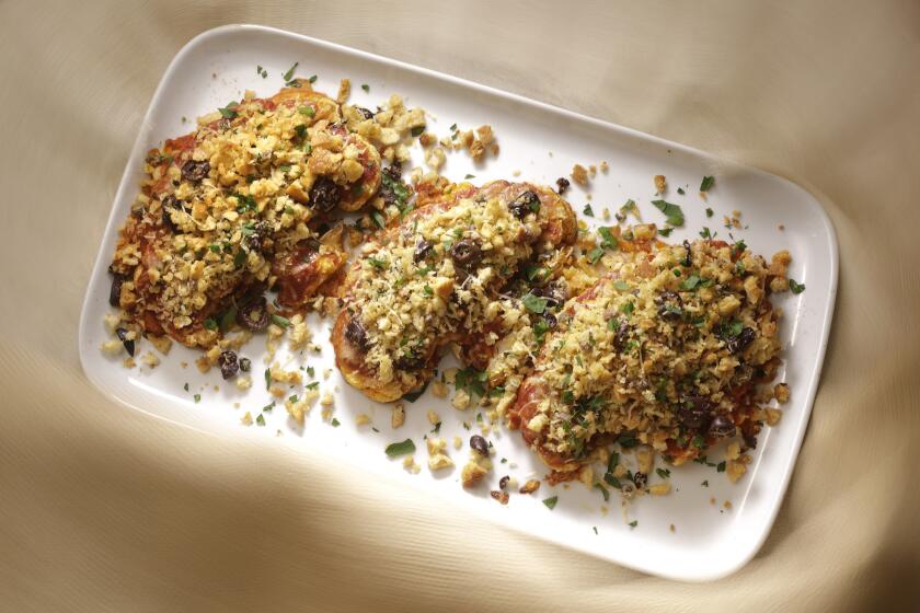 LOS ANGELES, CALIF. -- FEBRUARY 15, 2018: Cauliflower steaks with garlicky breadcrumbs for a new Cucina Italiana column from Evan Kleiman. (Myung J. Chun / Los Angeles Times)